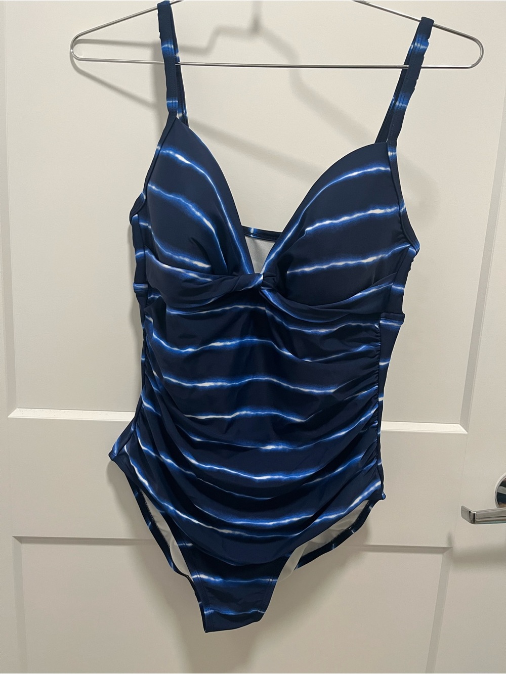 Merona Ladies Navy Blue Striped One-Piece Swimsuit